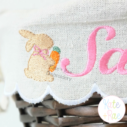 Girl's Easter Bunny with Carrot and Bow Mini Fill Stitch Embroidery Design