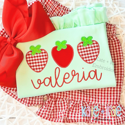 Strawberry Trio Zigzag Applique Embroidery Design
