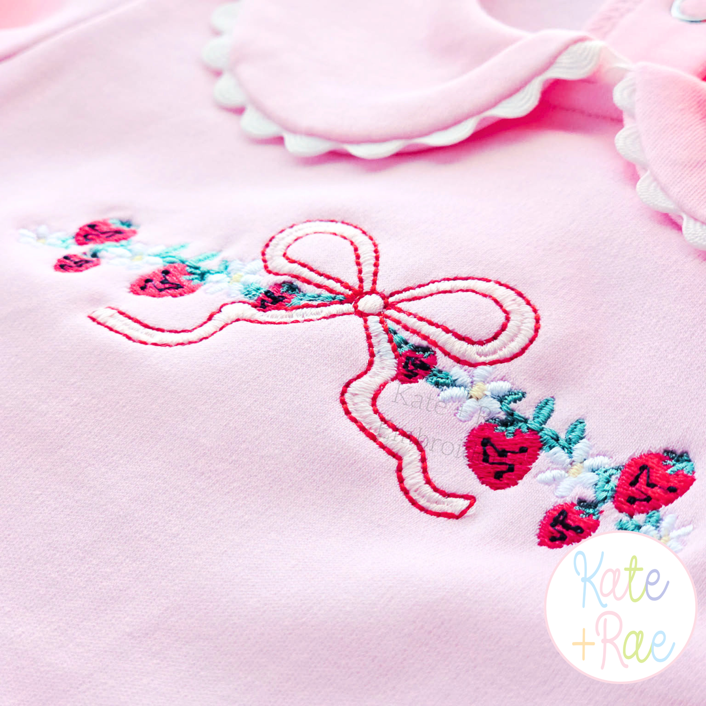 Strawberry Bow Vine Satin Stitch Embroidery Design