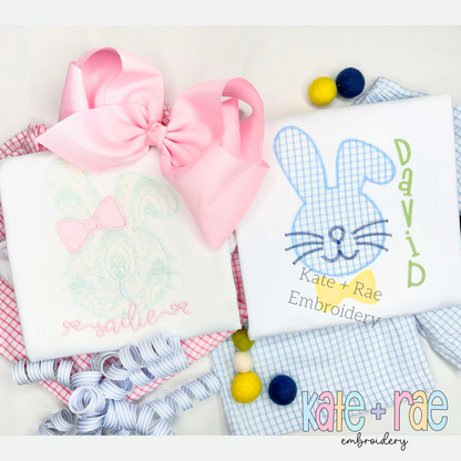Boys Easter Bunny with Bow Tie Zigzag Stitch Applique Embroidery Design