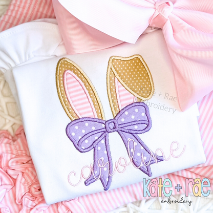 Easter Bunny Ears with Kinley Bow Satin Stitch Applique Embroidery Design