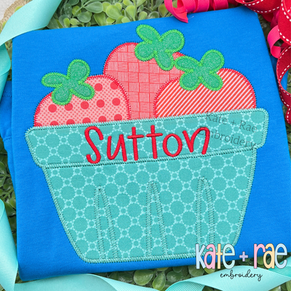Strawberry Basket Zigzag Applique Embroidery Design