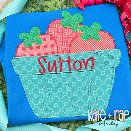 Strawberry Basket Zigzag Applique Embroidery Design