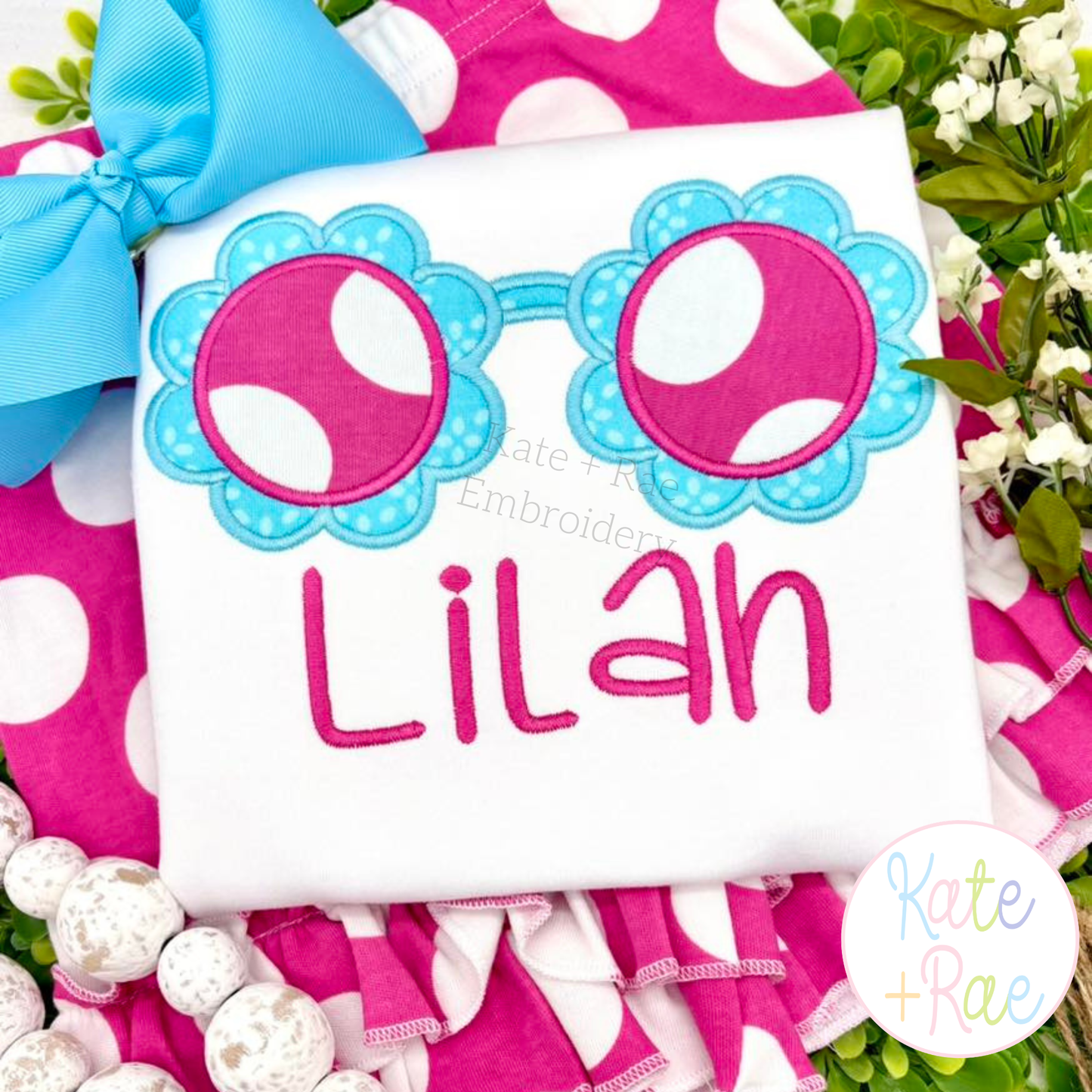 Flower Sunglasses Satin Applique Embroidery Design