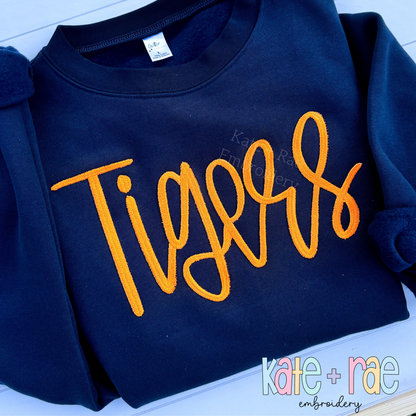Tigers Handwritten Puff Satin Stitch Embroidery Design