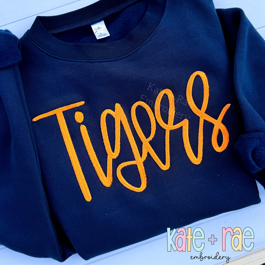 Tigers Handwritten Puff Satin Stitch Embroidery Design