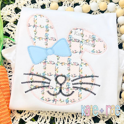 Girls Easter Bunny with Bow Zigzag Stitch Applique Embroidery Design