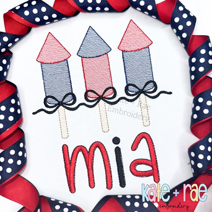 Girl's Firework Trio with Bows Sketch Stitch Embroidery Design