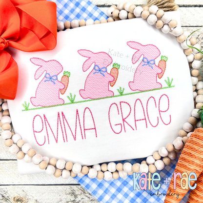 Girl's Easter Bunny with Carrots Trio Sketch Stitch Embroidery Design