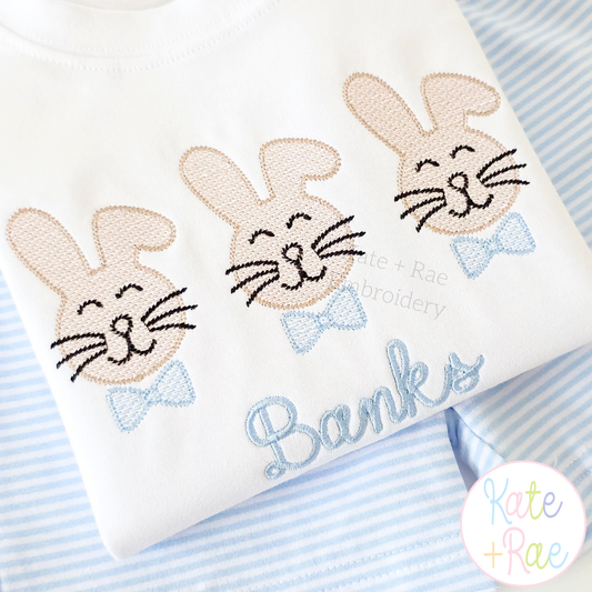 Boy's Easter Bunny Trio Sketch Stitch Embroidery Design