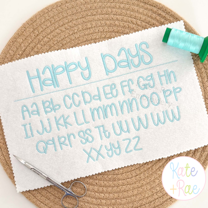 Happy Days Satin Stitch Embroidery Font