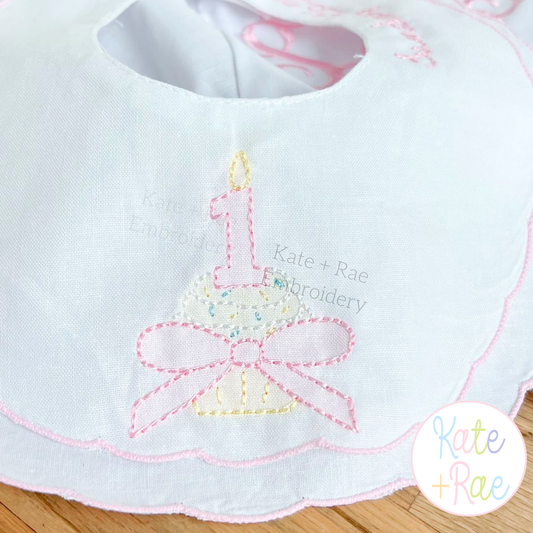 1st Birthday Cupcake with Bow Bean Stitch Applique Embroidery Design