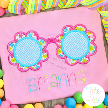 Flower Sunglasses Satin Applique Embroidery Design
