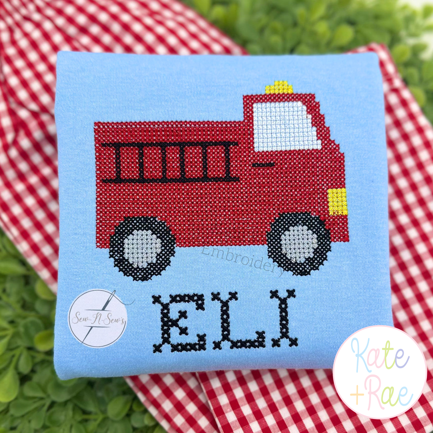 Firetruck Cross Stitch Embroidery Design