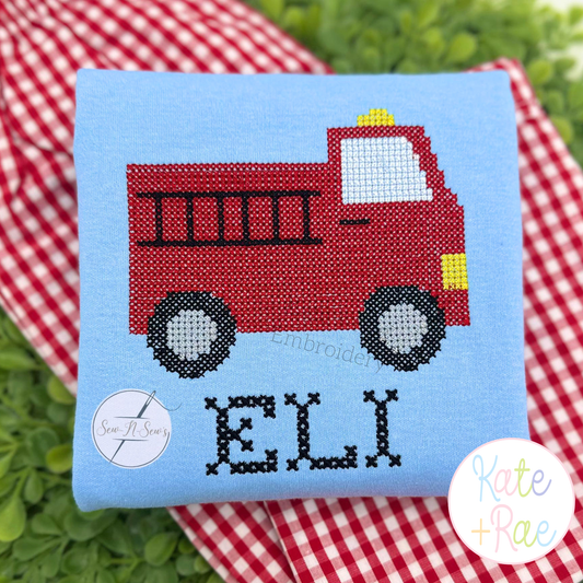Firetruck Cross Stitch Embroidery Design