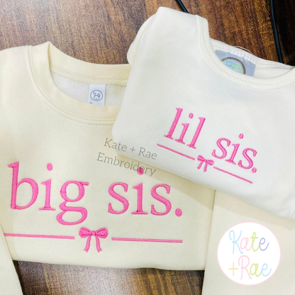 Lil Sis with Bow Satin Stitch Embroidery Design