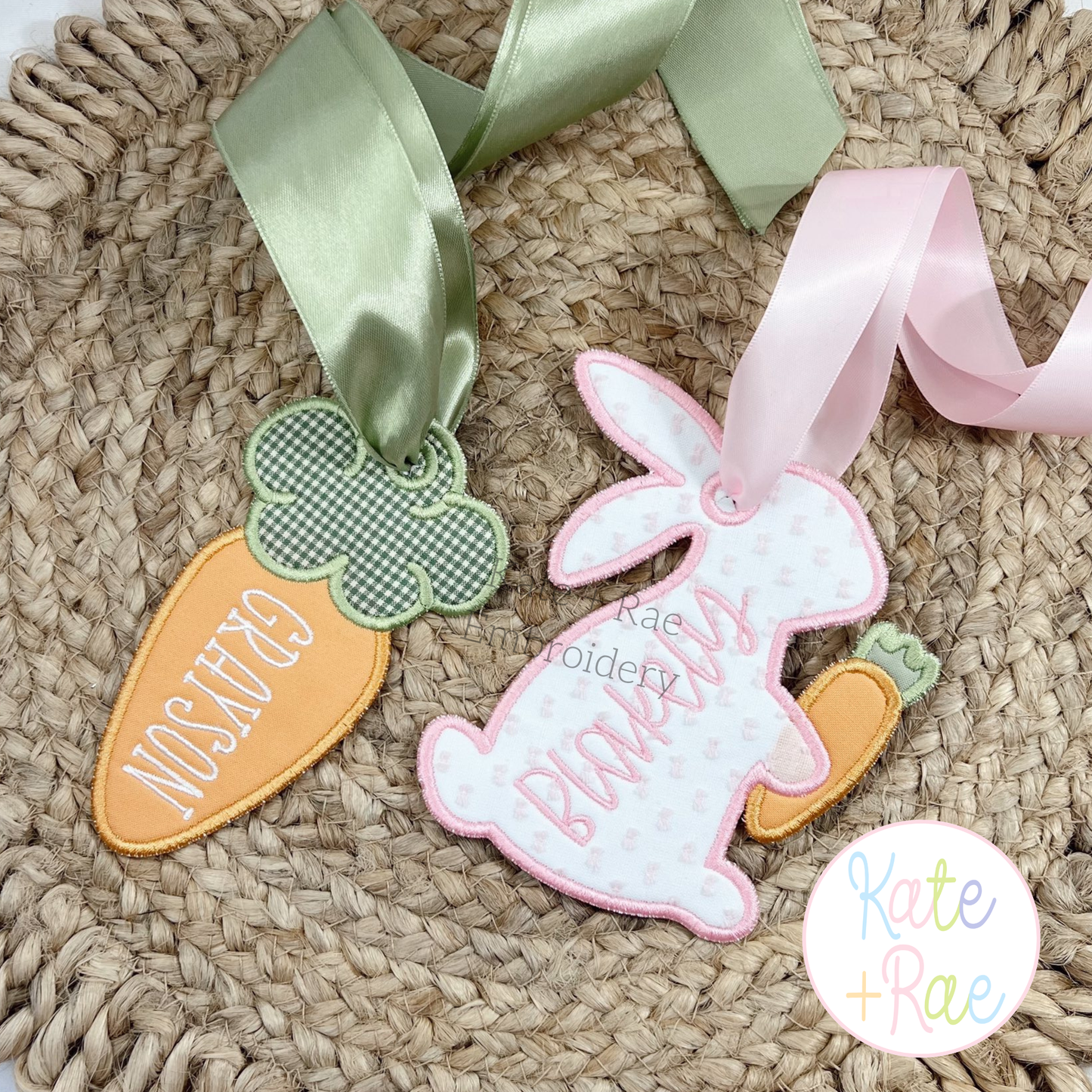 Bunny Easter Basket Tag Satin Stitch Applique Embroidery Design