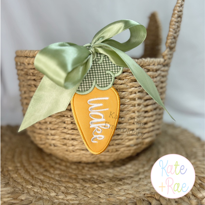 Carrot Easter Basket Tag Satin Stitch Applique Embroidery Design