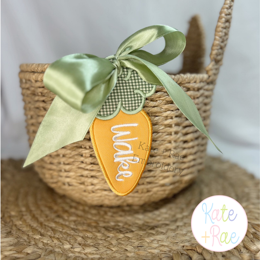 Carrot Easter Basket Tag Satin Stitch Applique Embroidery Design