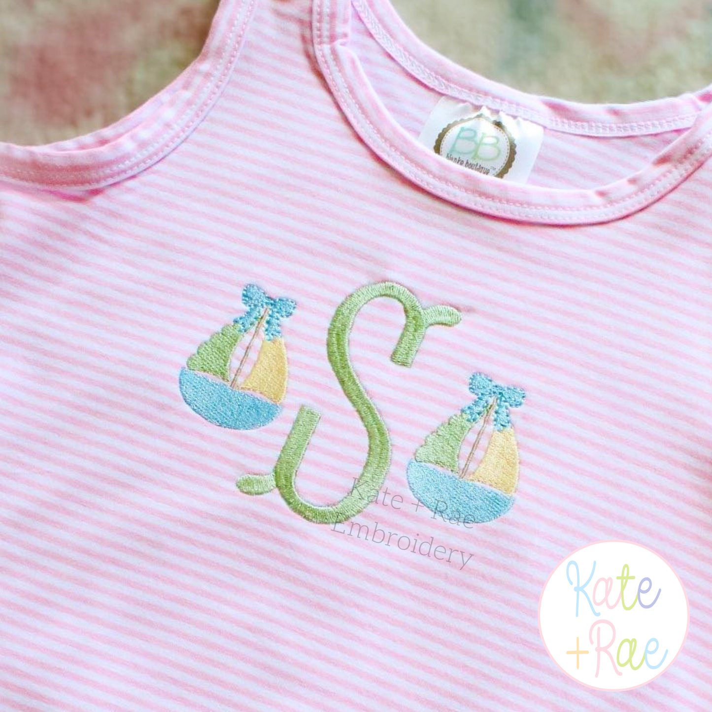 Girl's Sailboat with Bow Mini Fill Stitch Embroidery Design