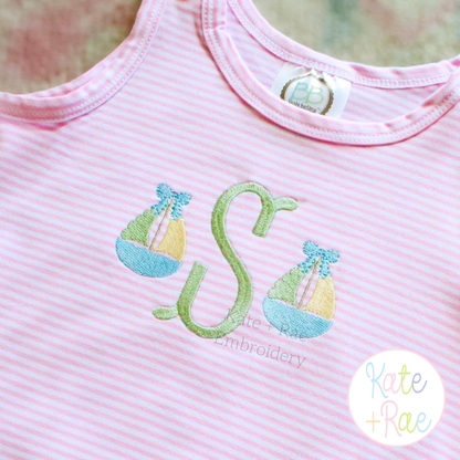 Girl's Sailboat with Bow Mini Fill Stitch Embroidery Design