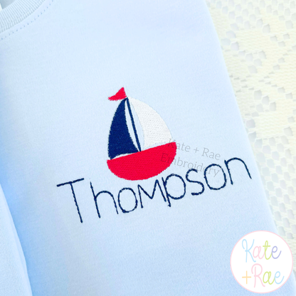 Boy's Sailboat Mini Fill Stitch Embroidery Design