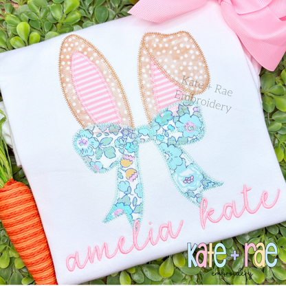 Easter Bunny Ears with Kinley Bow Zigzag Stitch Applique Embroidery Design