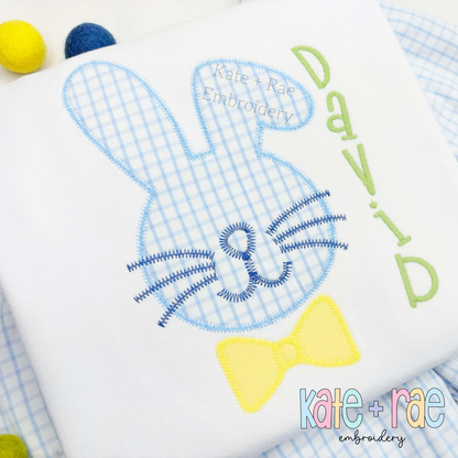 Boys Easter Bunny with Bow Tie Zigzag Stitch Applique Embroidery Design