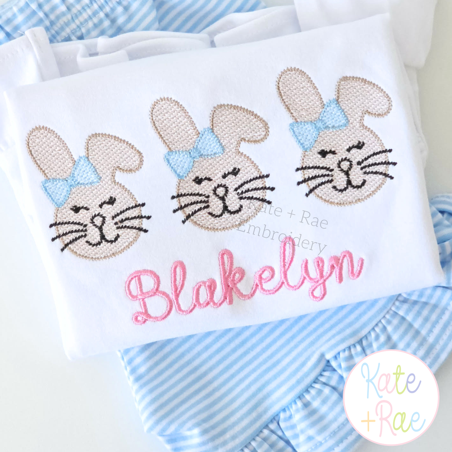 Girl's Easter Bunny Trio Sketch Stitch Embroidery Design