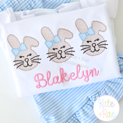 Girl's Easter Bunny Trio Sketch Stitch Embroidery Design