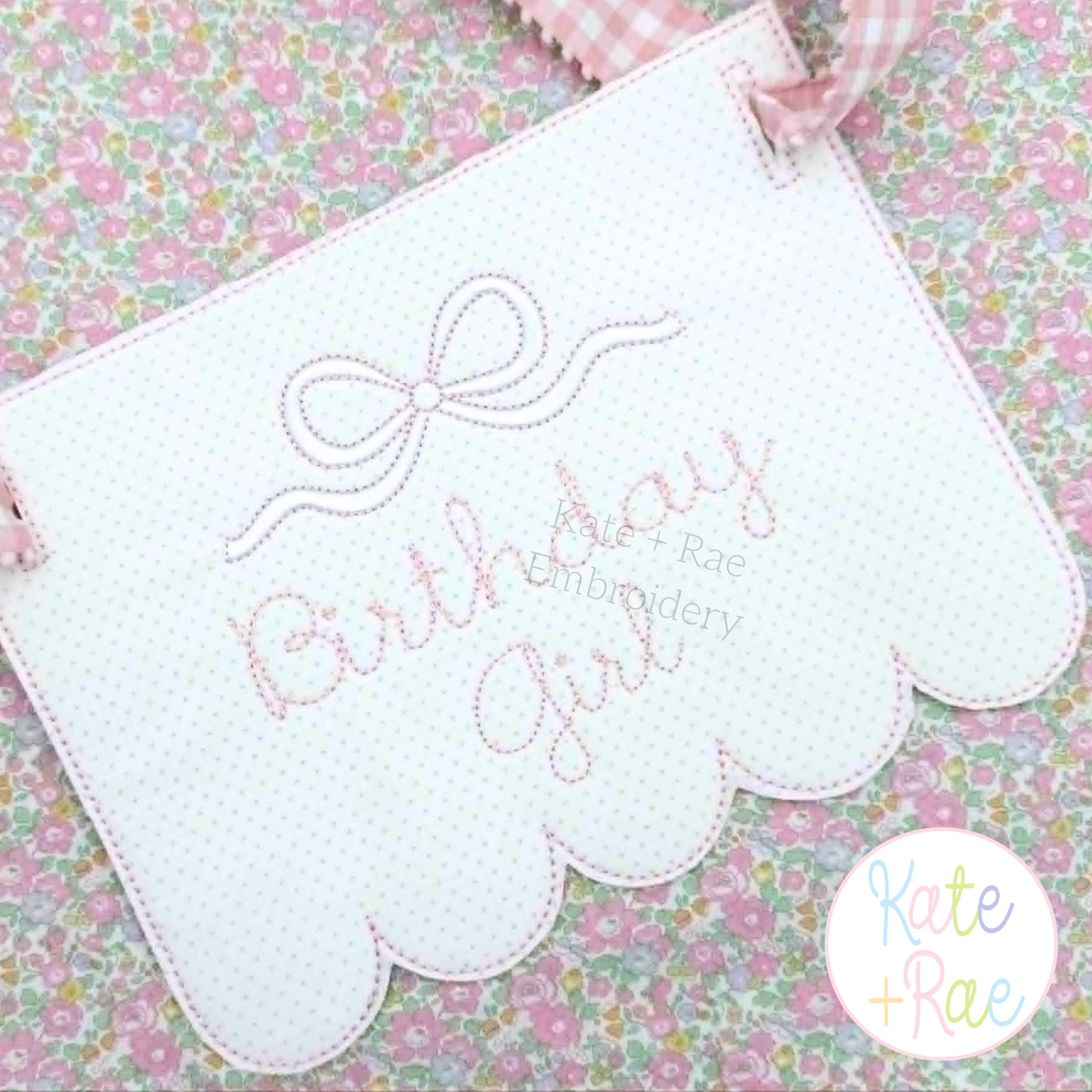Scallop Bottom Bean Stitch Applique Banner In The Hoop Embroidery Design