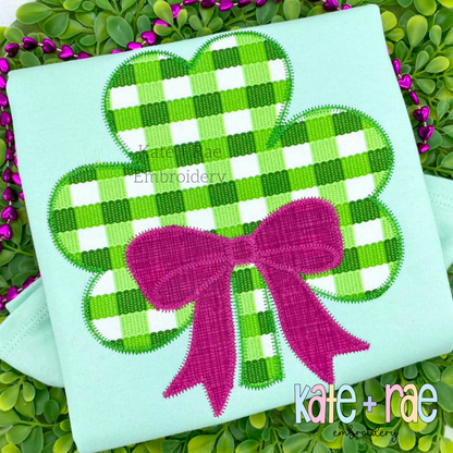 Shamrock with Bow Zigzag Stitch Applique Embroidery Design