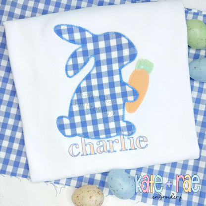 Boy's Easter Bunny with Carrot Zigzag Stitch Applique Embroidery Design