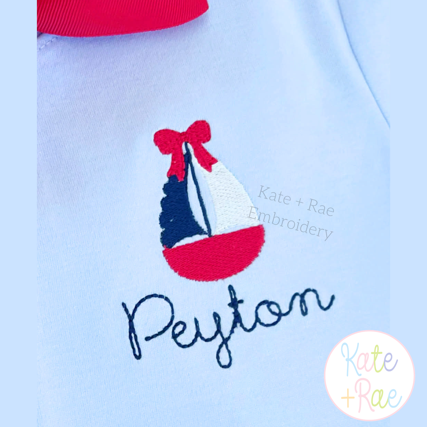 Girl's Sailboat with Bow Mini Fill Stitch Embroidery Design