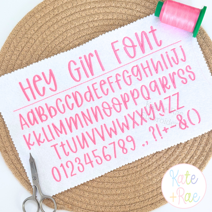 Hey Girl Handwritten Satin Stitch Embroidery Font