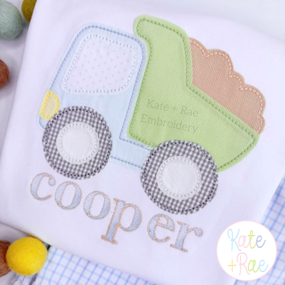 Dump Truck Zigzag Stitch Applique Embroidery Design