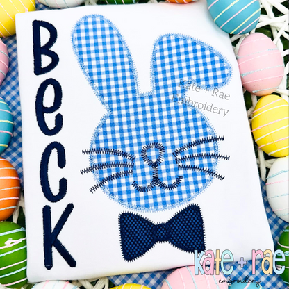 Boys Easter Bunny with Bow Tie Zigzag Stitch Applique Embroidery Design