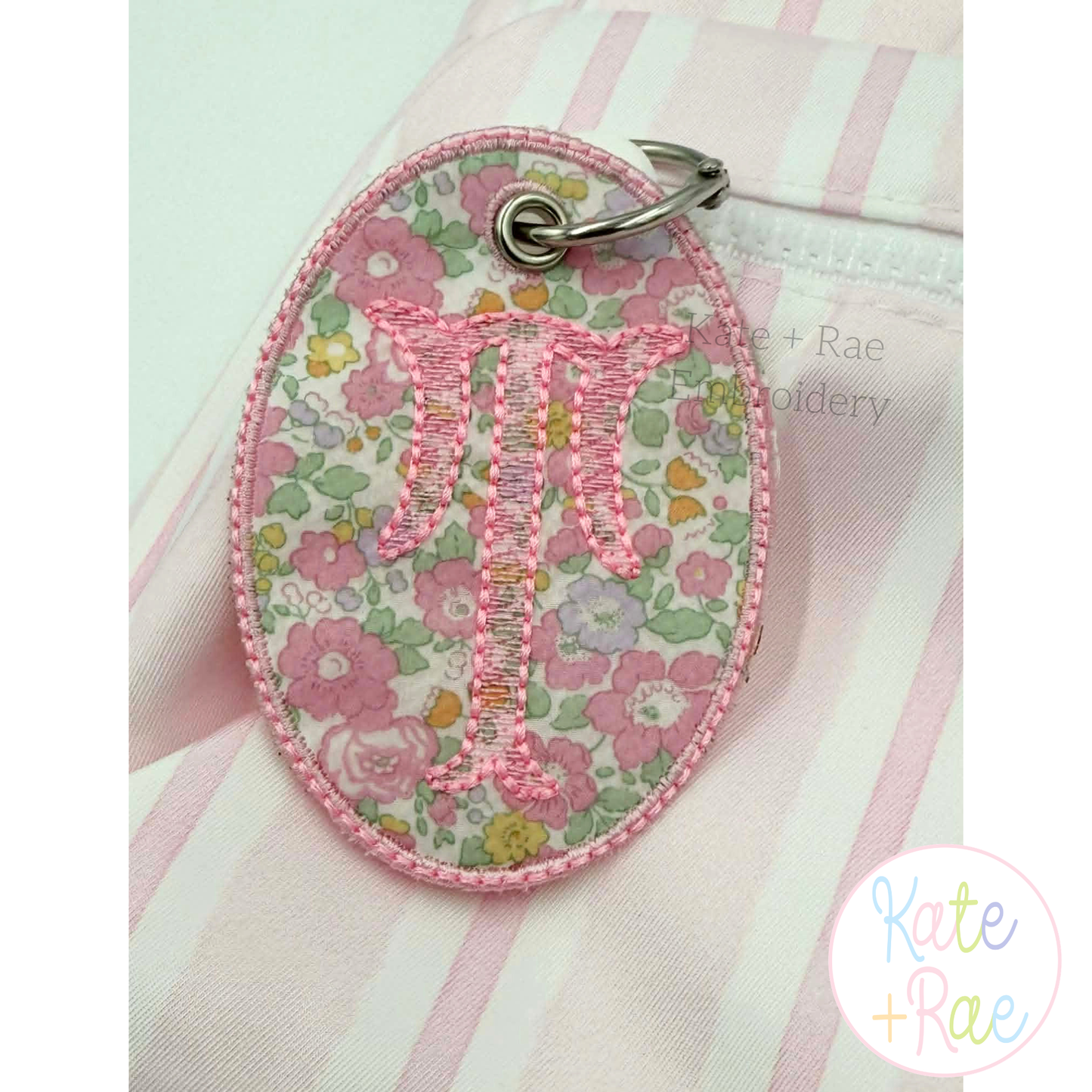 Oval Satin Stitch Bag Tag/ Keychain In The Hoop Embroidery Design