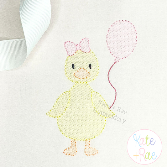 Girl Birthday Duck with Balloon Sketch Stitch Embroidery Design