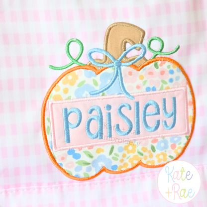 Girl's Pumpkin Satin Applique Embroidery Design