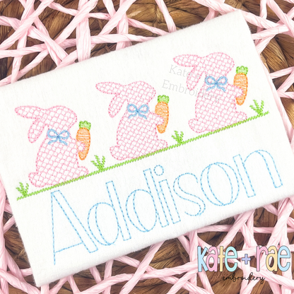 Girl's Easter Bunny with Carrots Trio Cross Stitch Embroidery Design