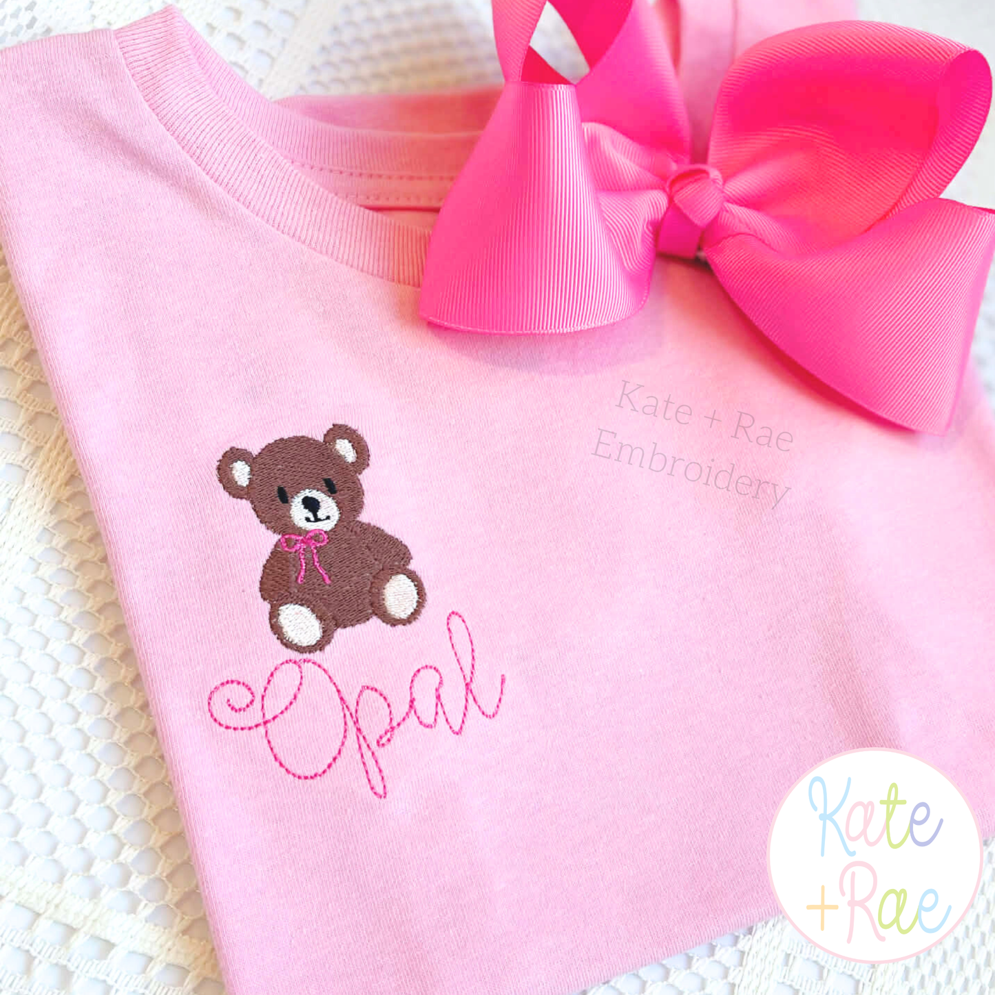 Teddy Bear with Bow Mini Fill Stitch Embroidery Design