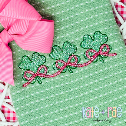 Shamrock Trio with Connecting Bows Sketch Stitch Embroidery Design