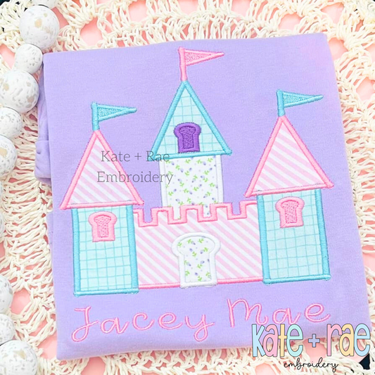 Princess Castle Satin Stitch Applique Embroidery Design