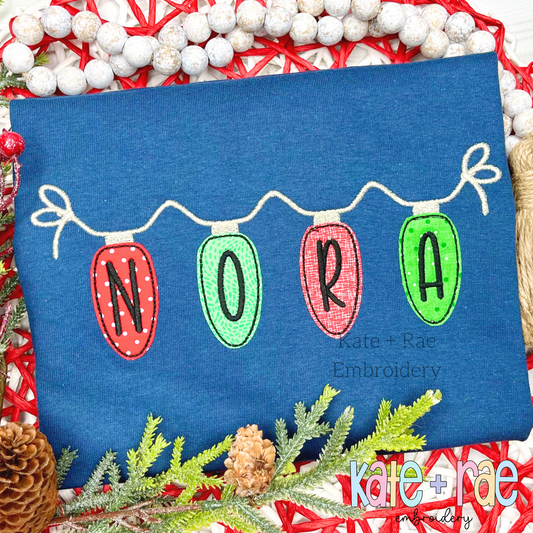 Christmas Lights Bean Stitch Applique Embroidery Font