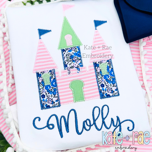 Princess Castle Zigzag Stitch Applique Embroidery Design