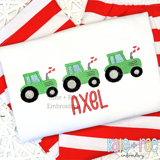 Heart Tractor Trio Fill Stitch Embroidery Design