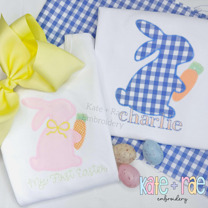 Girl's Easter Bunny with Carrot and Bow Zigzag Stitch Applique Embroidery Design