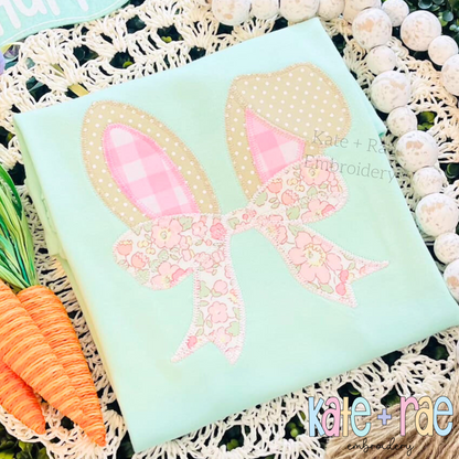 Easter Bunny Ears with Kinley Bow Zigzag Stitch Applique Embroidery Design