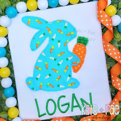 Boy's Easter Bunny with Carrot Zigzag Stitch Applique Embroidery Design